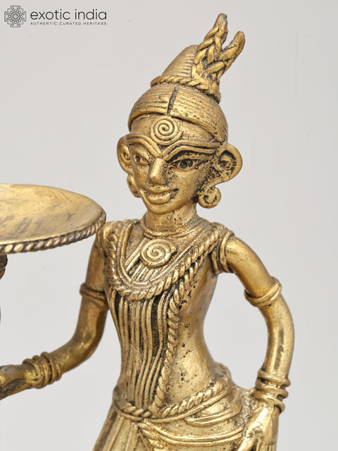6" Decorative Tealight Holder for Home | Tribal Brass Statue | Made in India