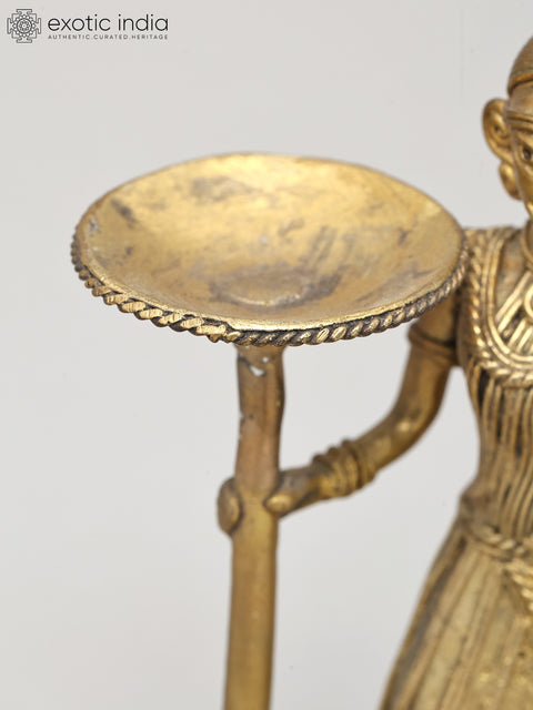 6" Decorative Tealight Holder for Home | Tribal Brass Statue | Made in India