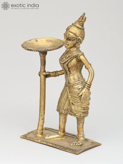 6" Decorative Tealight Holder for Home | Tribal Brass Statue | Made in India