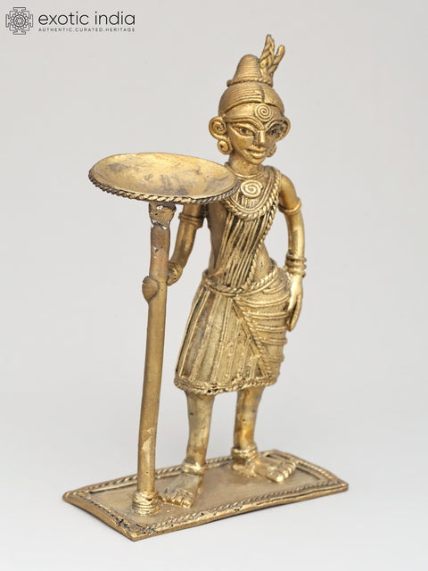 6" Decorative Tealight Holder for Home | Tribal Brass Statue | Made in India