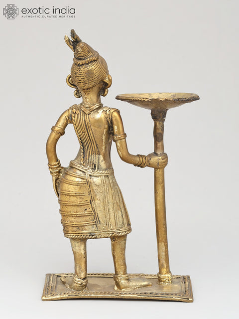 6" Decorative Tealight Holder for Home | Tribal Brass Statue | Made in India