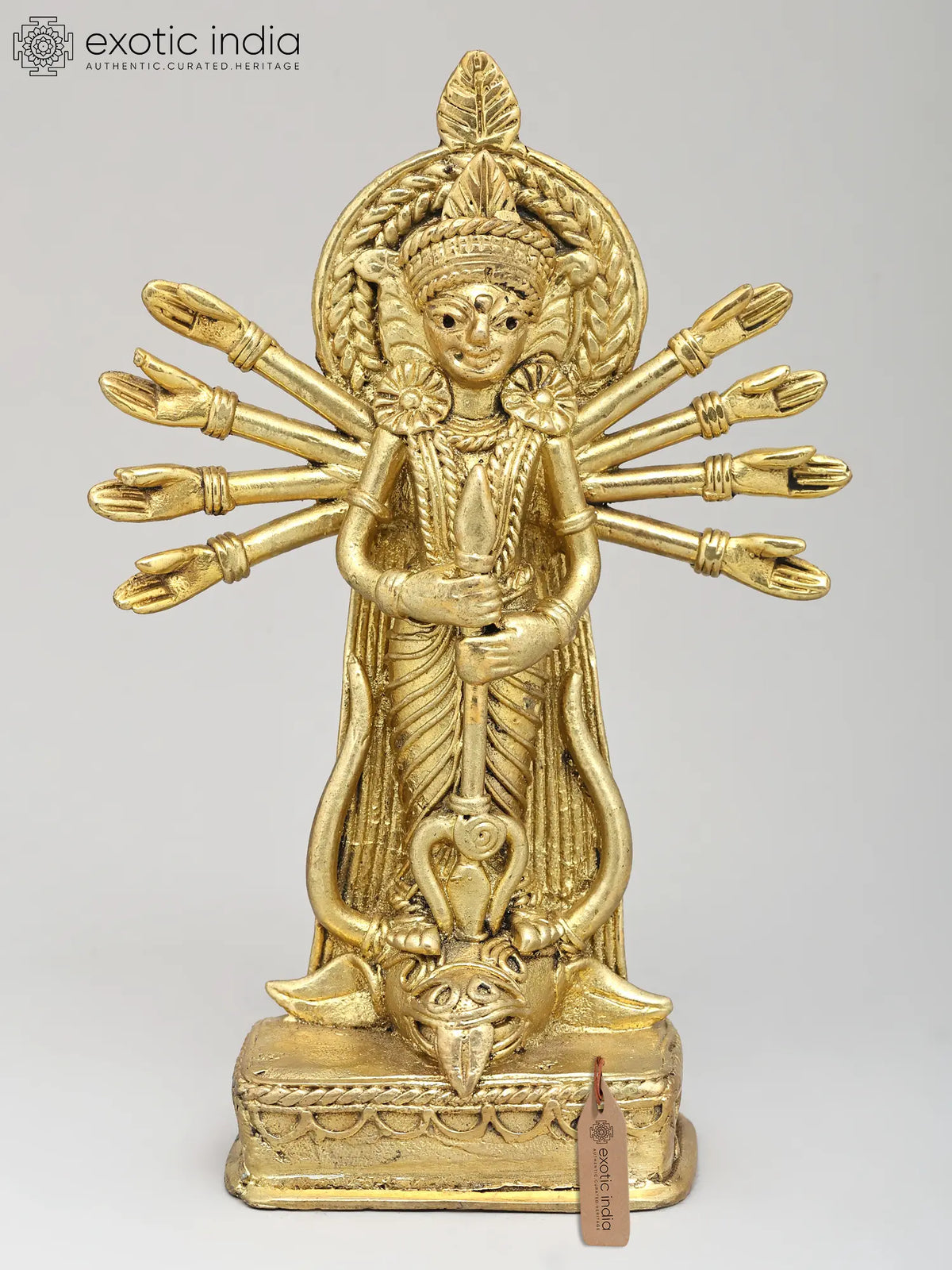 5" Small Goddess Durga - Mahishasura Mardini | Tribal Brass Statue | Made in India