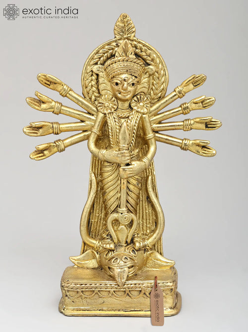 5" Tribal Brass Goddess Durga Mahishasura Mardini Statue