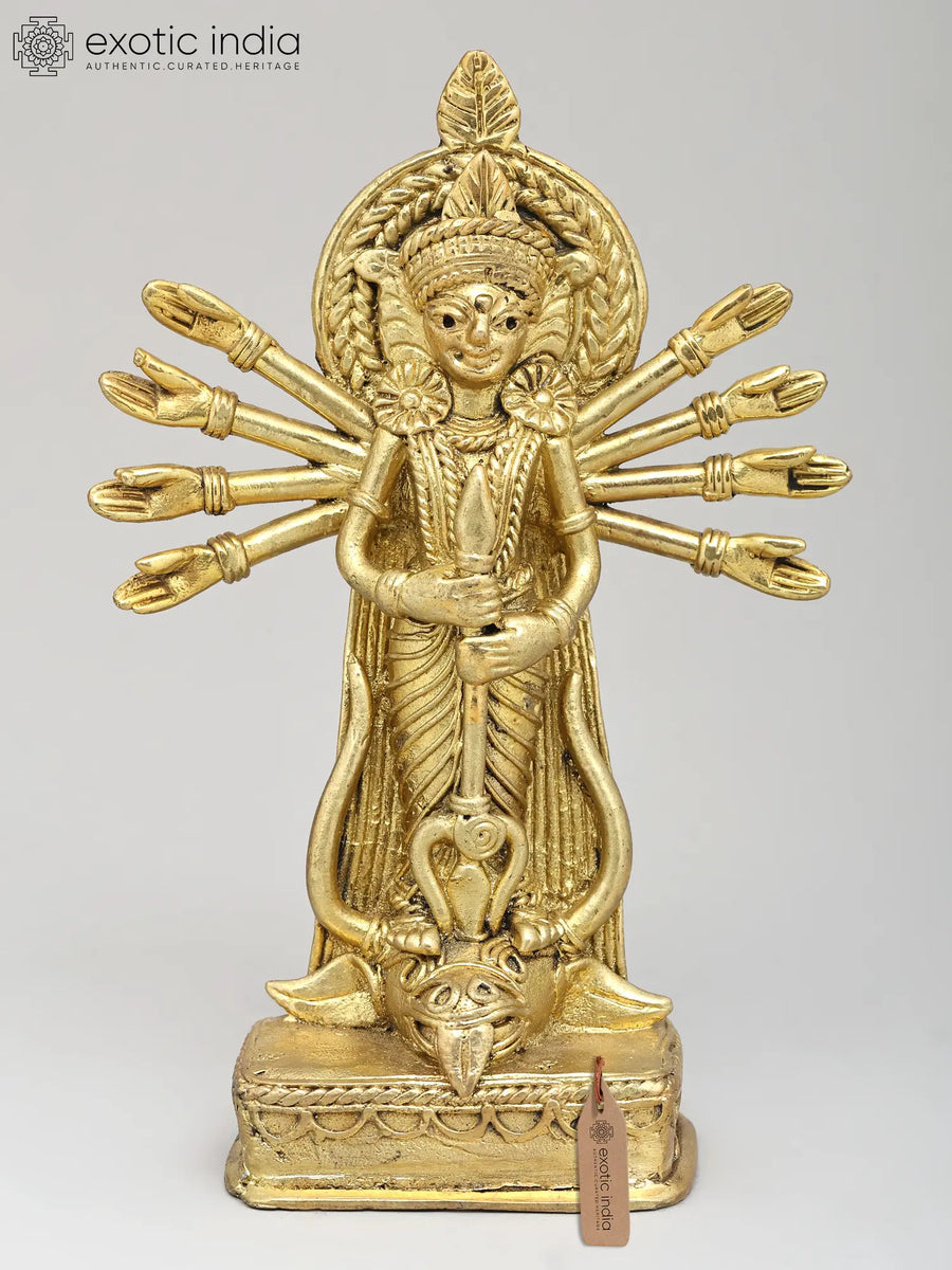 5" Tribal Brass Goddess Durga Mahishasura Mardini Statue