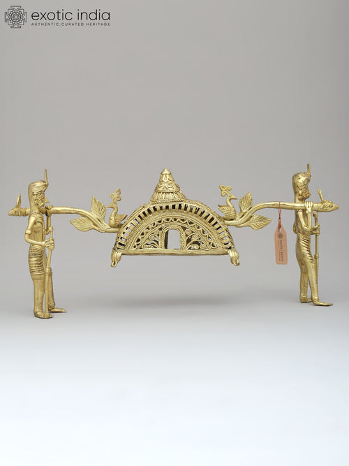 13" Traditional Indian Palki Palanquin Tribal Brass Statue