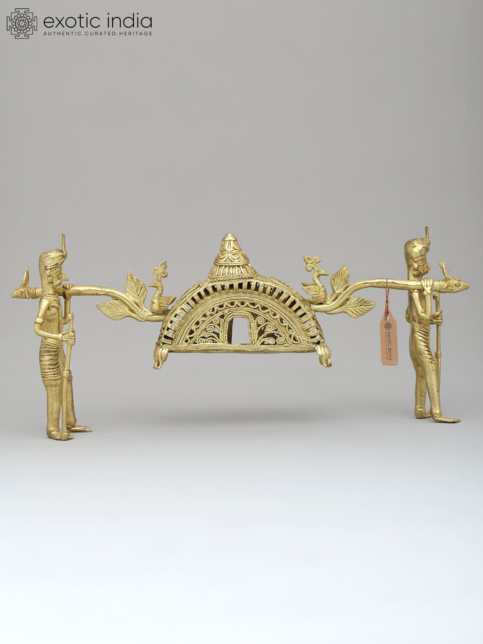 13" Traditional Indian Palki Palanquin Tribal Brass Statue