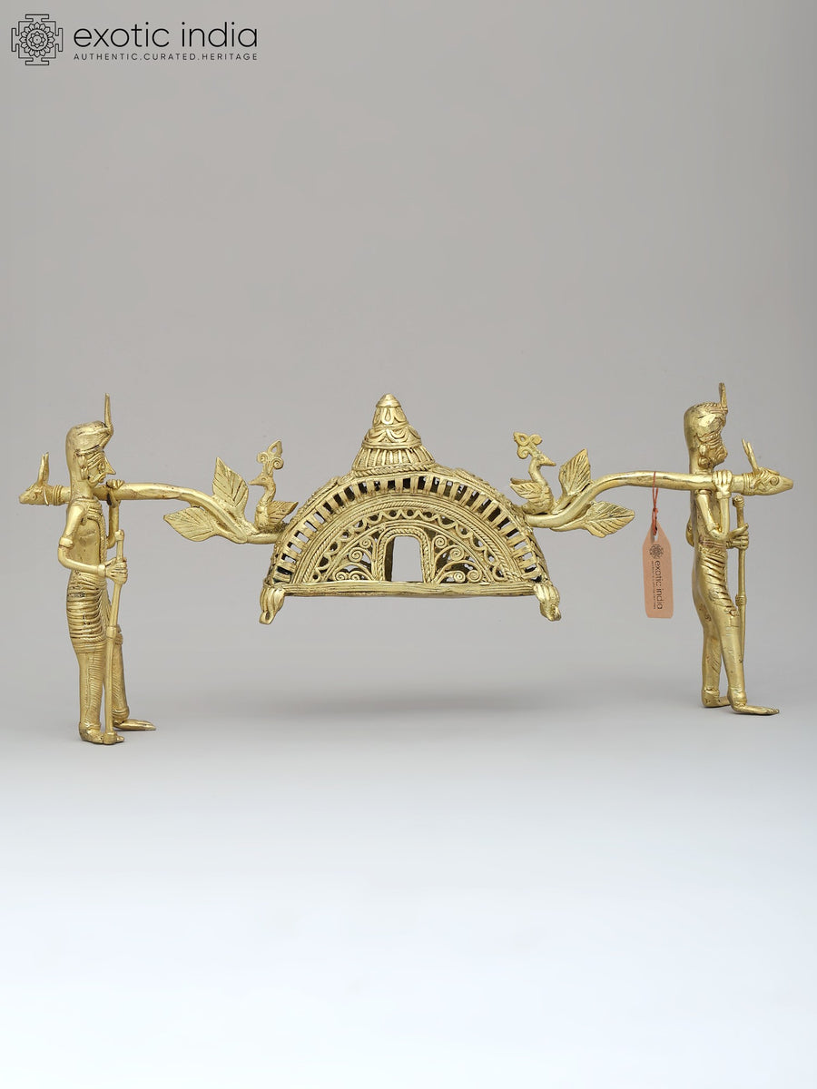 13" Traditional Indian Palki Palanquin Tribal Brass Statue