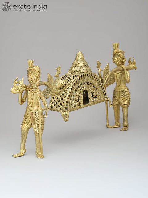 13" Traditional Indian Palki (Palanquin) | Tribal Brass Statue | Made in India
