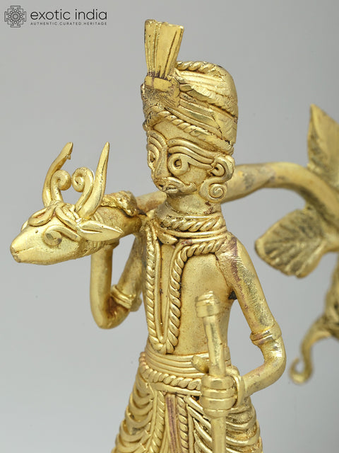 13" Traditional Indian Palki (Palanquin) | Tribal Brass Statue | Made in India
