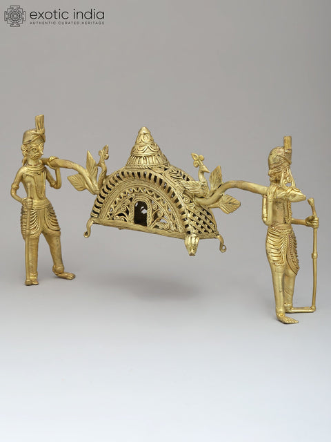13" Traditional Indian Palki (Palanquin) | Tribal Brass Statue | Made in India