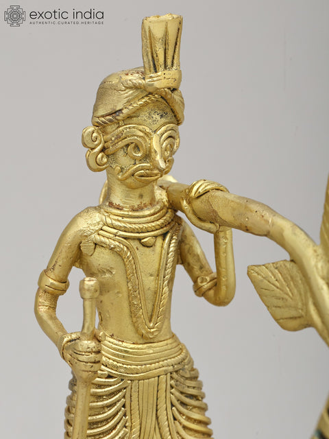 13" Traditional Indian Palki (Palanquin) | Tribal Brass Statue | Made in India
