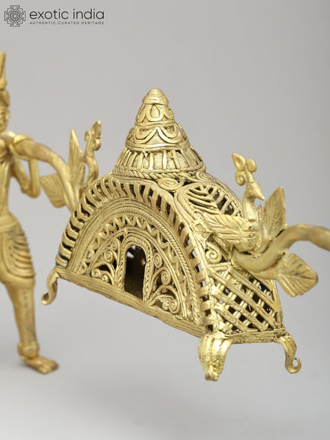 13" Traditional Indian Palki (Palanquin) | Tribal Brass Statue | Made in India