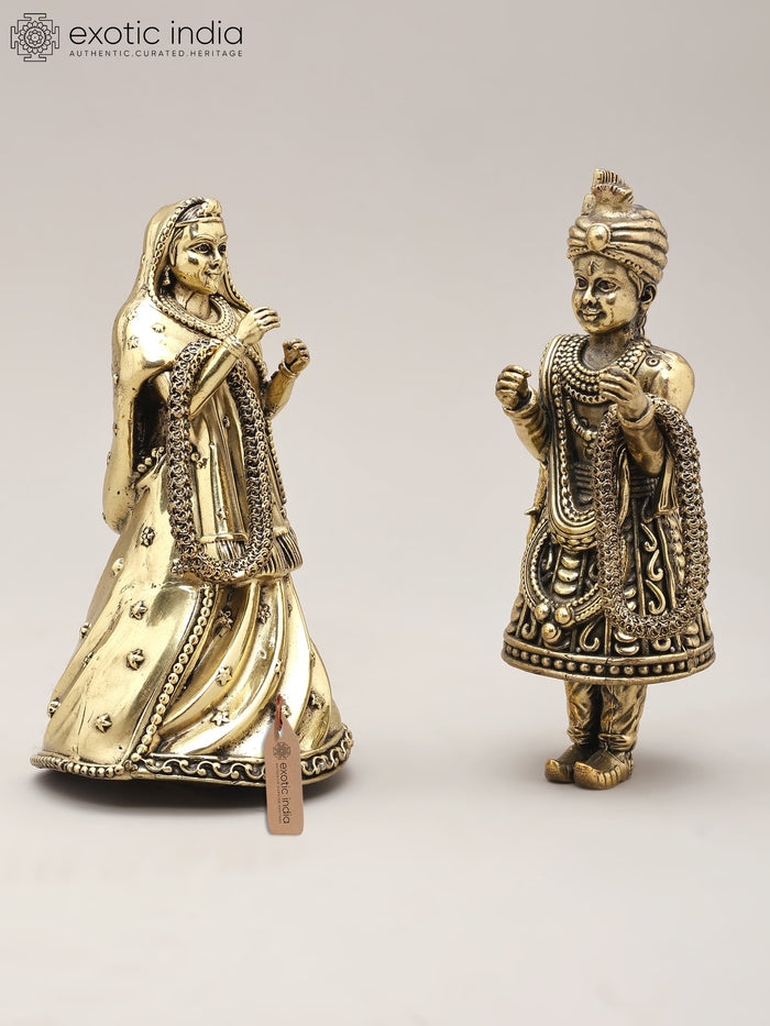 5" Royal Wedding Couple Brass Statue for Home Decor