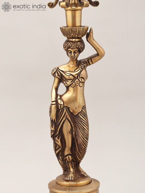 25" Brass Lady Holding Multi-Arm Candelabra | Home Decor