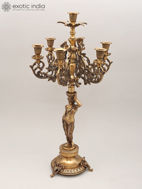 25" Brass Lady Holding Multi-Arm Candelabra | Home Decor