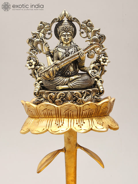 20" Superfine Lakshmi Ganesh Saraswati Trio on Lotus Stand | Brass Statues