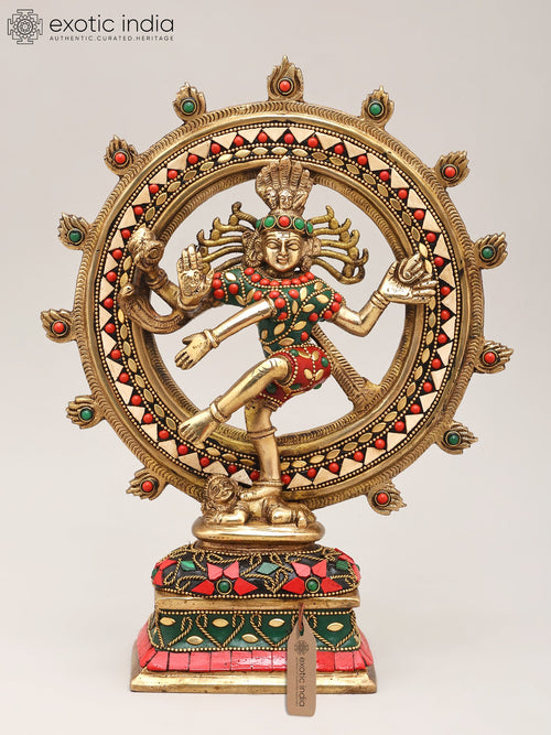 12" Brass Nataraja Statue with Inlay Work - Cosmic Dance