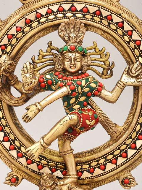 12" Brass Nataraja Statue with Inlay Work | Cosmic Dance of Shiva