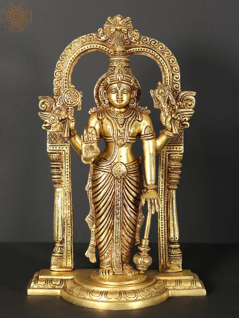 13" Standing Vishnu - Lakshmi on Kirtimukha Throne | Set of 2 Brass Statues