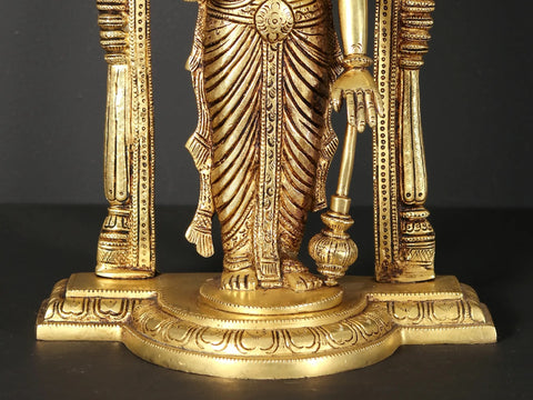 13" Standing Vishnu - Lakshmi on Kirtimukha Throne | Set of 2 Brass Statues