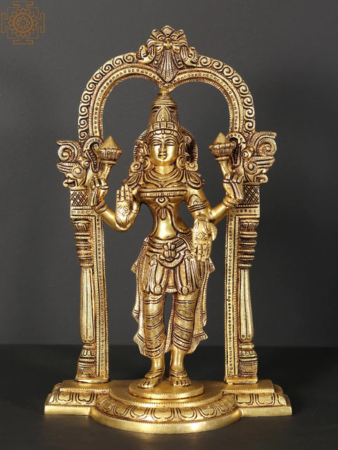 13" Standing Vishnu - Lakshmi on Kirtimukha Throne | Set of 2 Brass Statues