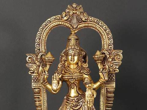 13" Standing Vishnu - Lakshmi on Kirtimukha Throne | Set of 2 Brass Statues