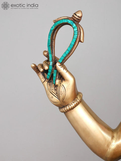 65" Large Size Dancing Lord Ganesha with Shakti | Brass Statue with Inlay Work