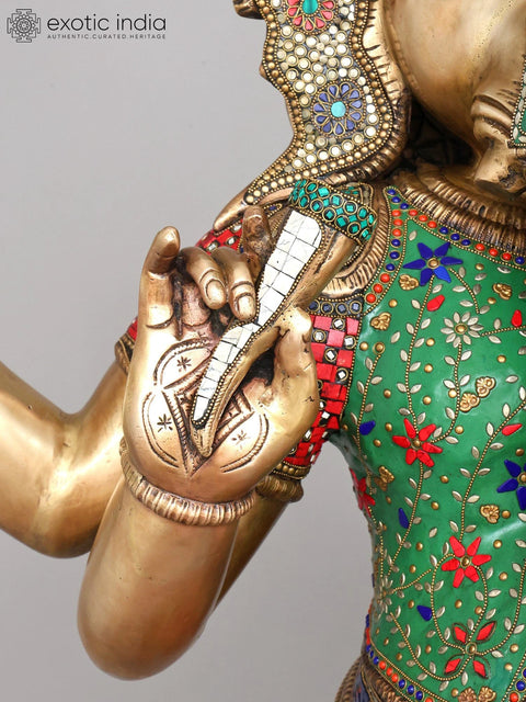 65" Large Size Dancing Lord Ganesha with Shakti | Brass Statue with Inlay Work