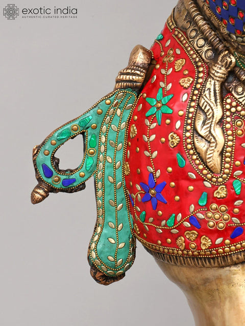 65" Large Size Dancing Lord Ganesha with Shakti | Brass Statue with Inlay Work