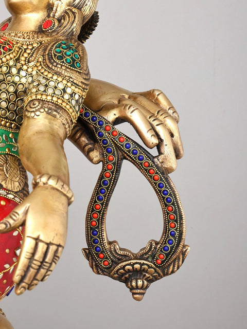 65" Large Size Dancing Lord Ganesha with Shakti | Brass Statue with Inlay Work
