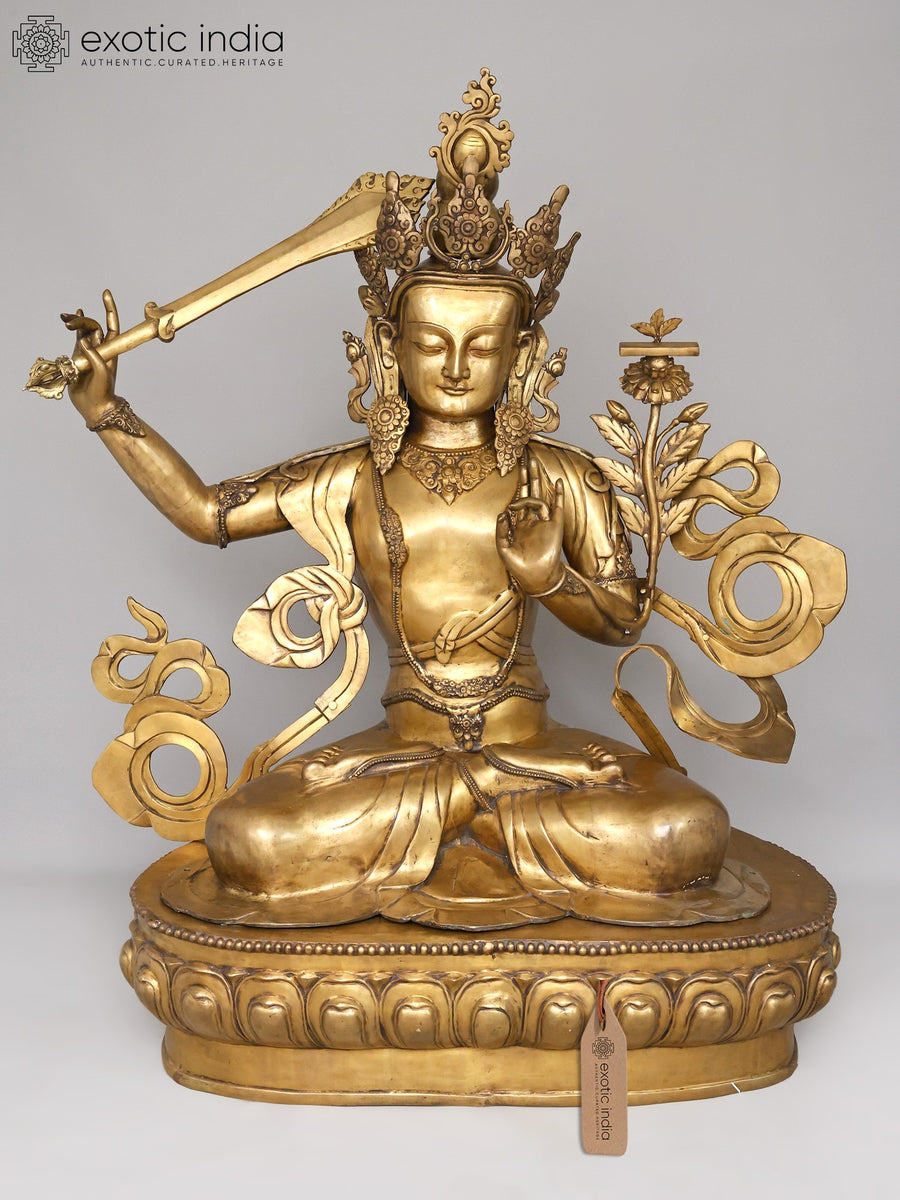 63" Large Brass Manjushri Bodhisattva Statue - Buddhist Deity of Wisdom