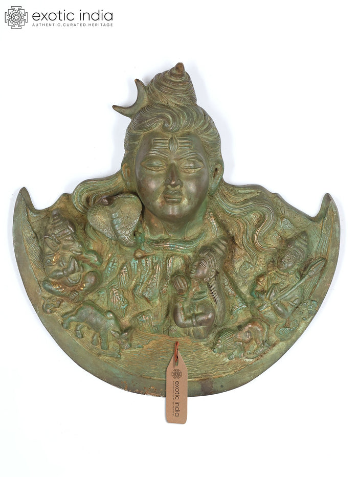 15" Lord Shiva Family Brass Wall Hanging Statue