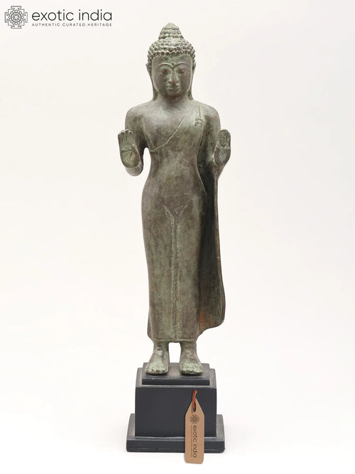12" Standing Buddha Brass Statue Abhaya Mudra Handmade