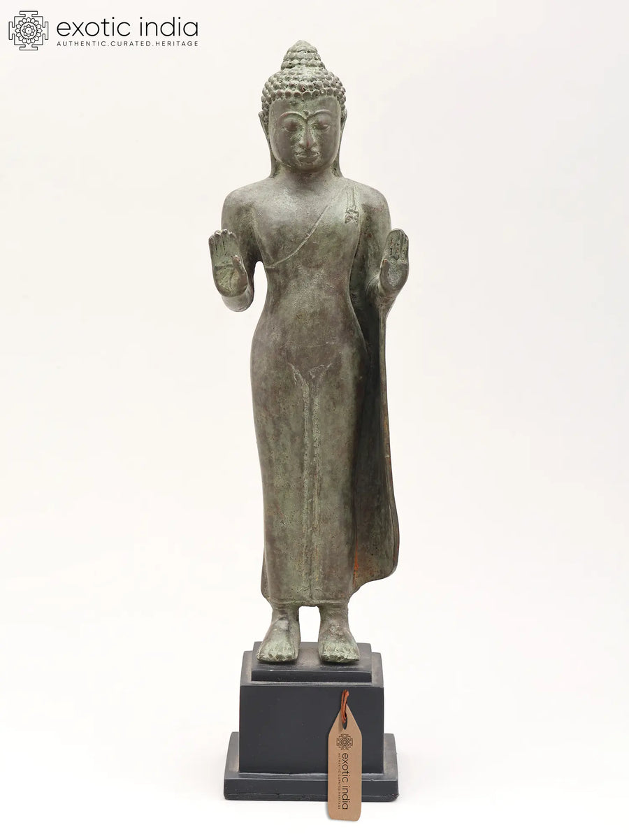 12" Standing Buddha Brass Statue Abhaya Mudra Handmade