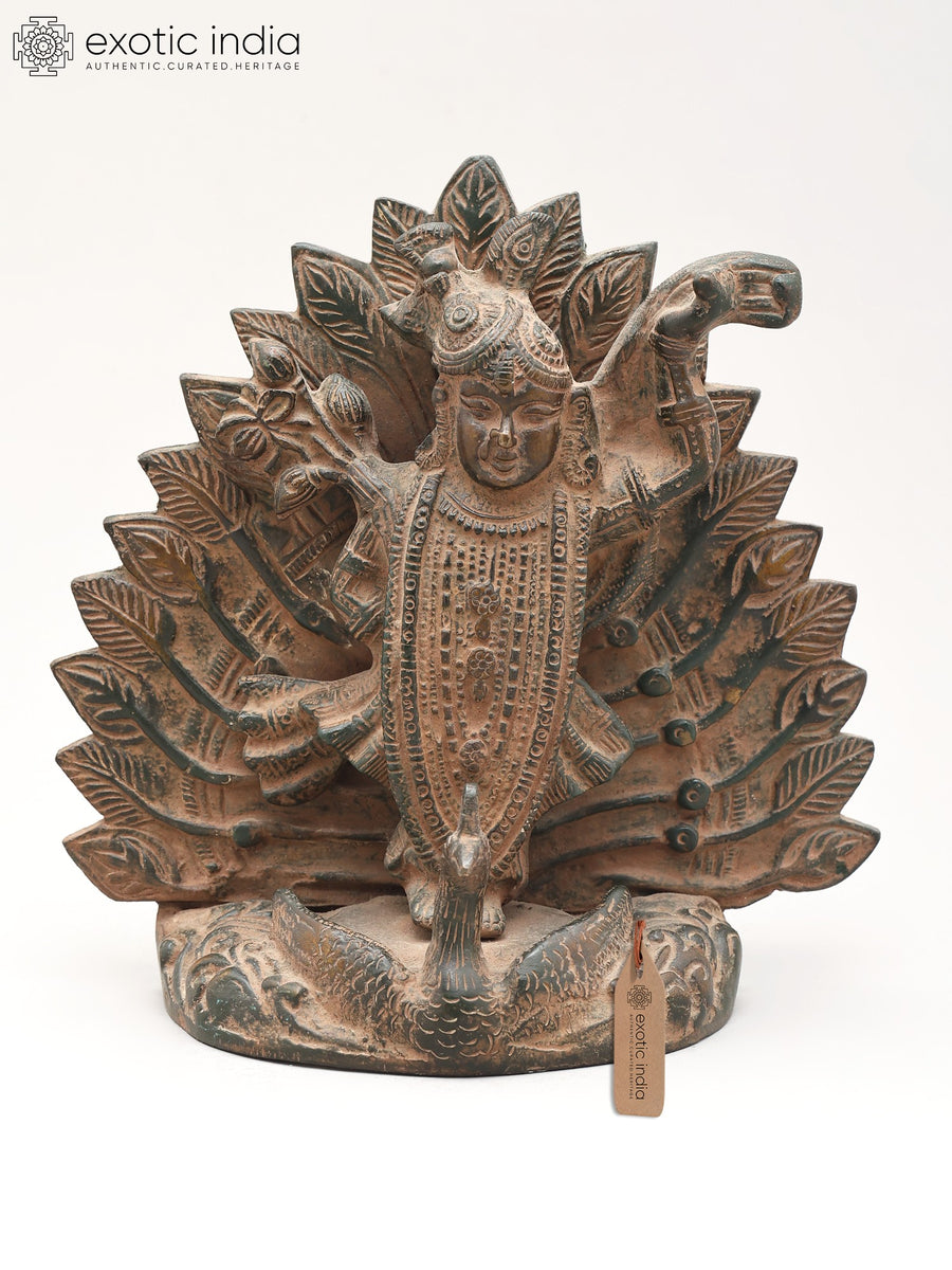 7" Shrinath Ji Standing on Peacock Throne Brass Statue