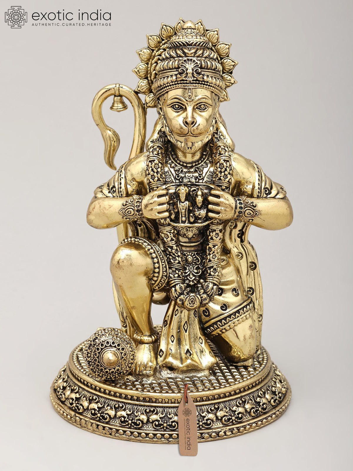 6" Superfine Lord Hanuman Brass Statue with Rama and Sita in Heart