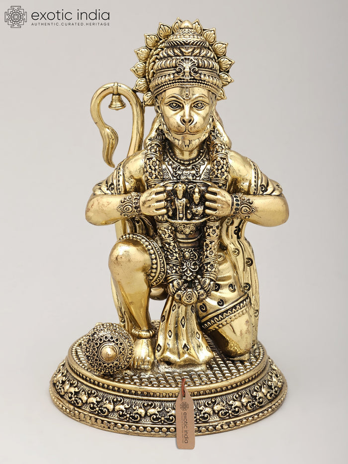 6" Superfine Lord Hanuman Brass Statue with Rama and Sita in Heart