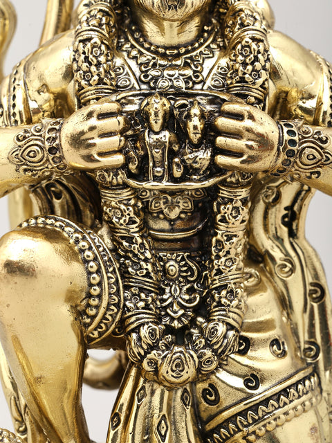 6" Small Superfine Lord Hanuman Tearing His Chest to Show Shri Rama and Sita in His Heart | Brass Statue