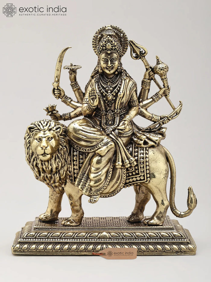 8 Armed Goddess Durga Sherawali Maa Handmade Brass Statue