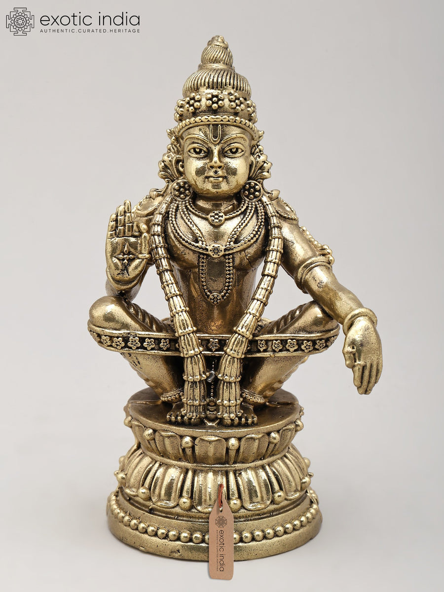 4" Lord Ayyappan Handmade Brass Statue for Hindu Pooja