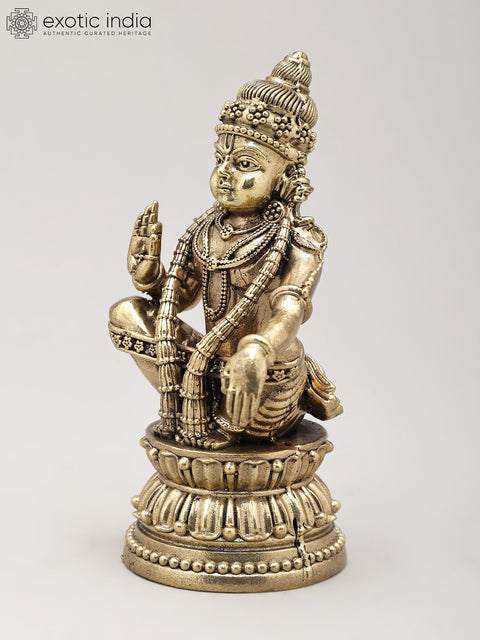 4" Small Superfine Lord Ayyappan - Hindu Deity of Truth and Righteousness | Brass Statue