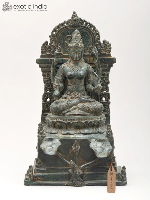 12" Goddess White Tara Brass Statue on Ornate Lotus Throne