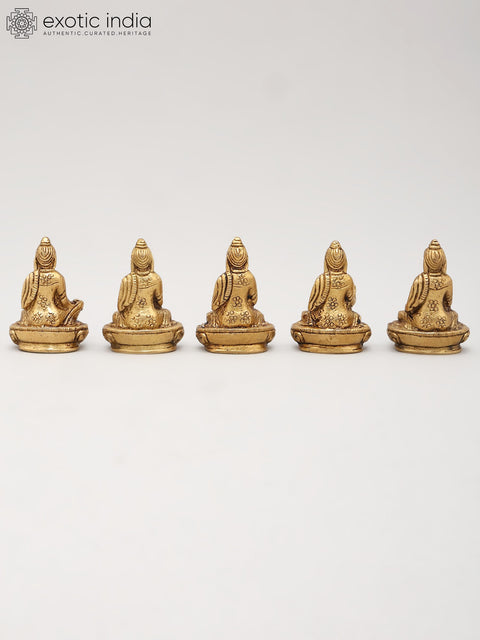 2" Small Set of Five Buddhas in Different Mudra | Brass Statues