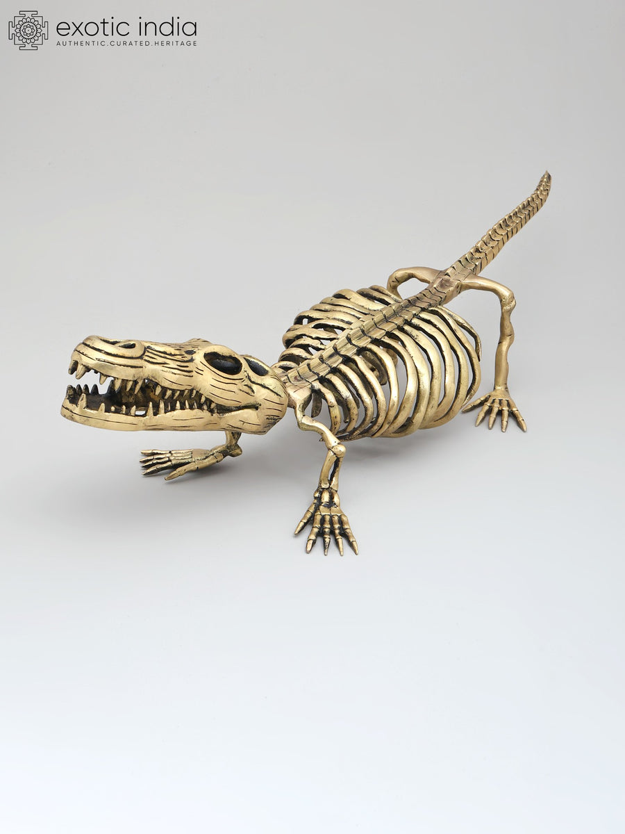23" Dinosaur Skeleton Brass Statue for Home Decor