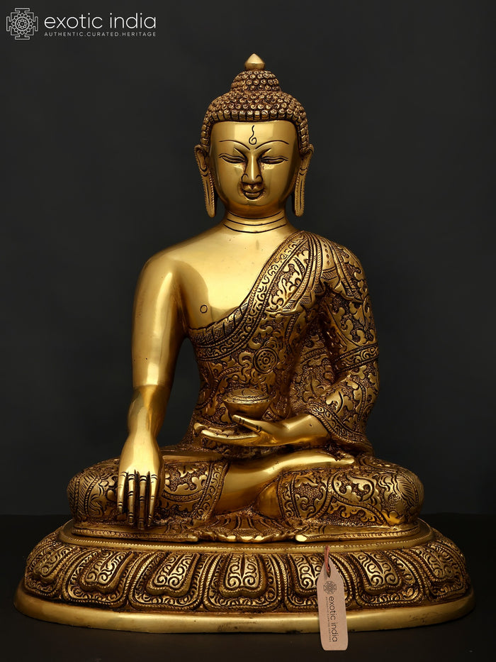 12" Lord Buddha Seated in Bhumisparsha Mudra Brass Statue