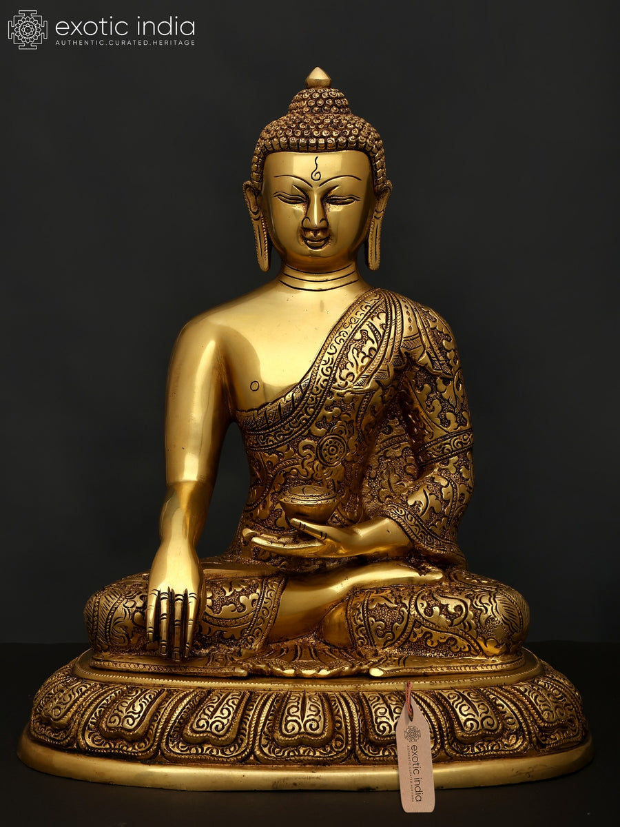12" Lord Buddha Seated in Bhumisparsha Mudra Brass Statue