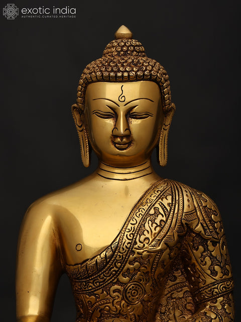 12" Lord Buddha Seated in Bhumisparsha Mudra | Brass Statue