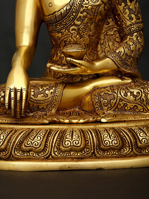 12" Lord Buddha Seated in Bhumisparsha Mudra | Brass Statue