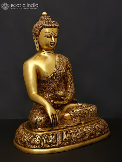 12" Lord Buddha Seated in Bhumisparsha Mudra | Brass Statue