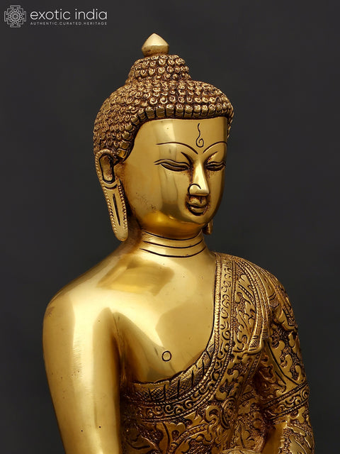 12" Lord Buddha Seated in Bhumisparsha Mudra | Brass Statue